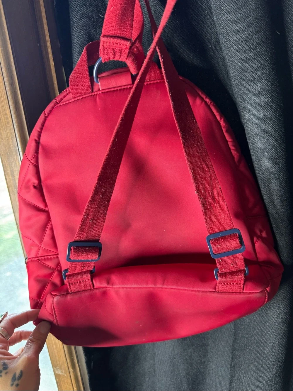 Tommy Hilfiger Quilted Red Mini Backpack with Gold Logo